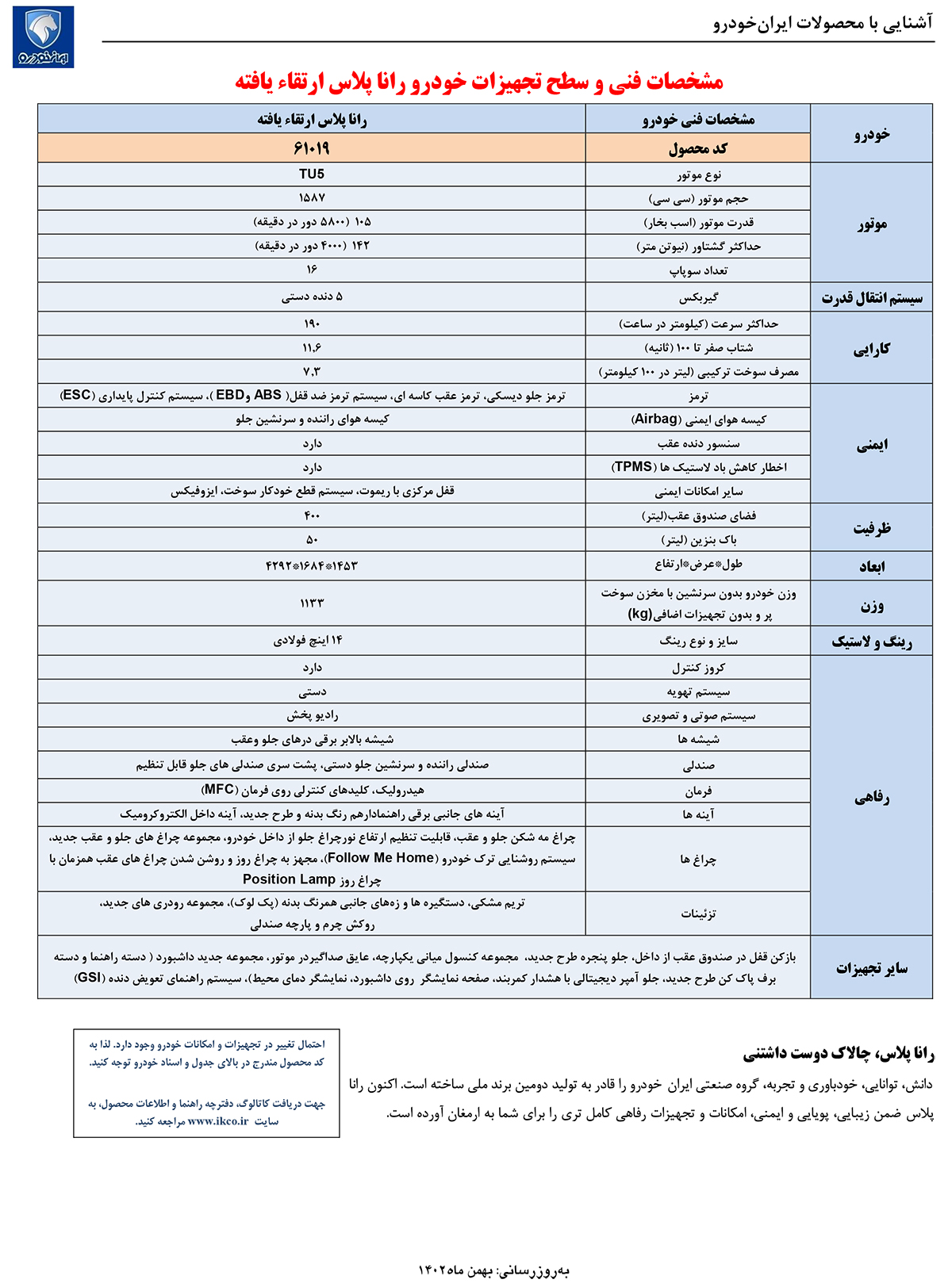 مشخصات خودرو رانا پلاس ارتقاء یافته اعلام شد (+کاتالوگ رسمی و قیمت رانا پلاس ارتقا ریافته)