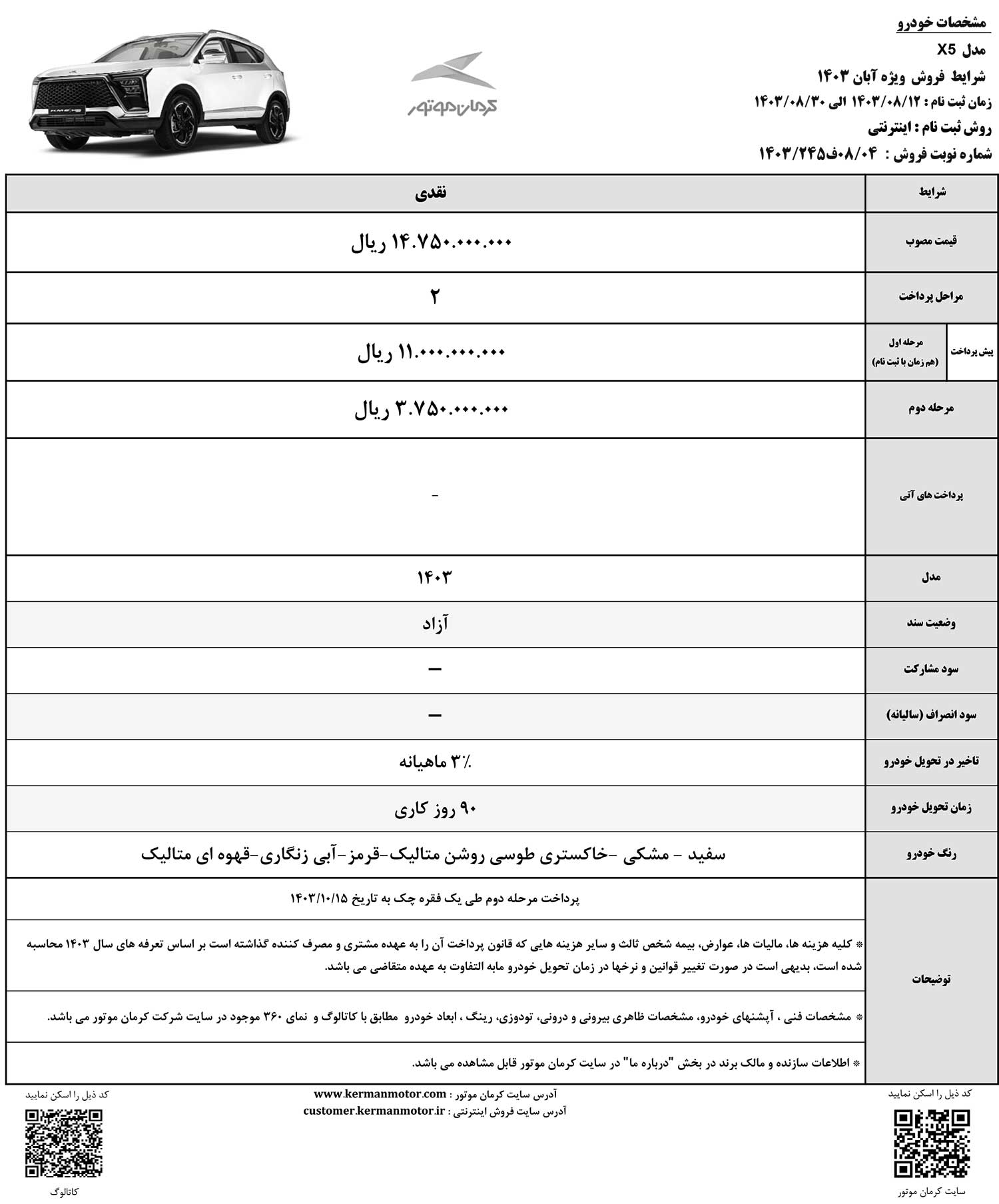 اعلام شرایط فروش نقدی خودروی کی ام سی X5 توسط کرمان موتور