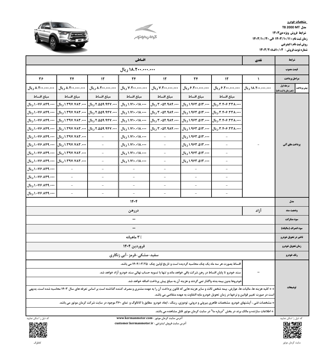 آغاز فروش نقدی و اقساطی پیکاپ KMC T8 مدل 1403 توسط کرمان موتور