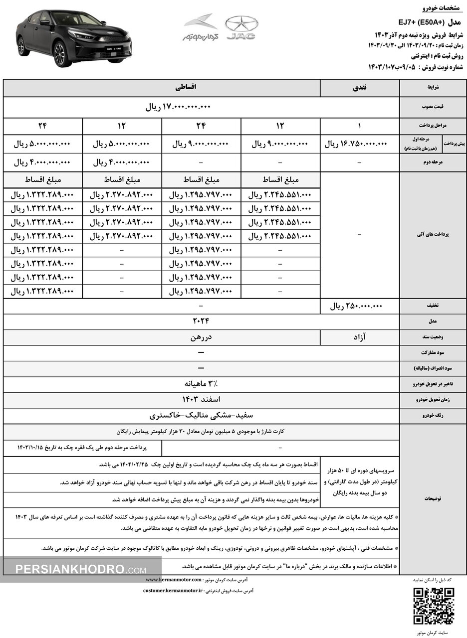 شروع فروش خودروی برقی جدید کرمان موتور (+زمان، قیمت و جدول فروش)